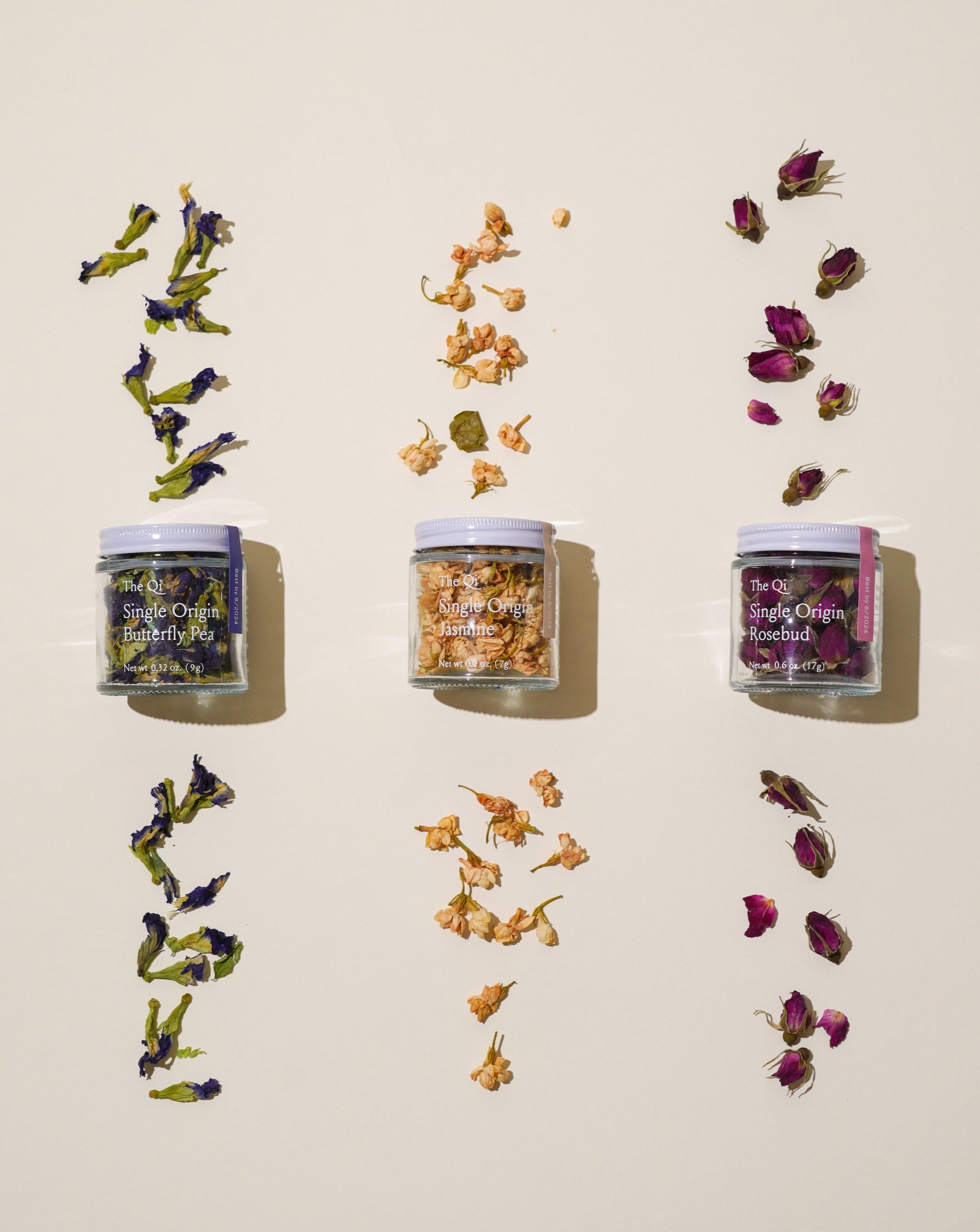 Trio Petite Flower Teas Set · Butterfly Pea, Rosebud & Jasmine (Caffeine Free) | The Qi